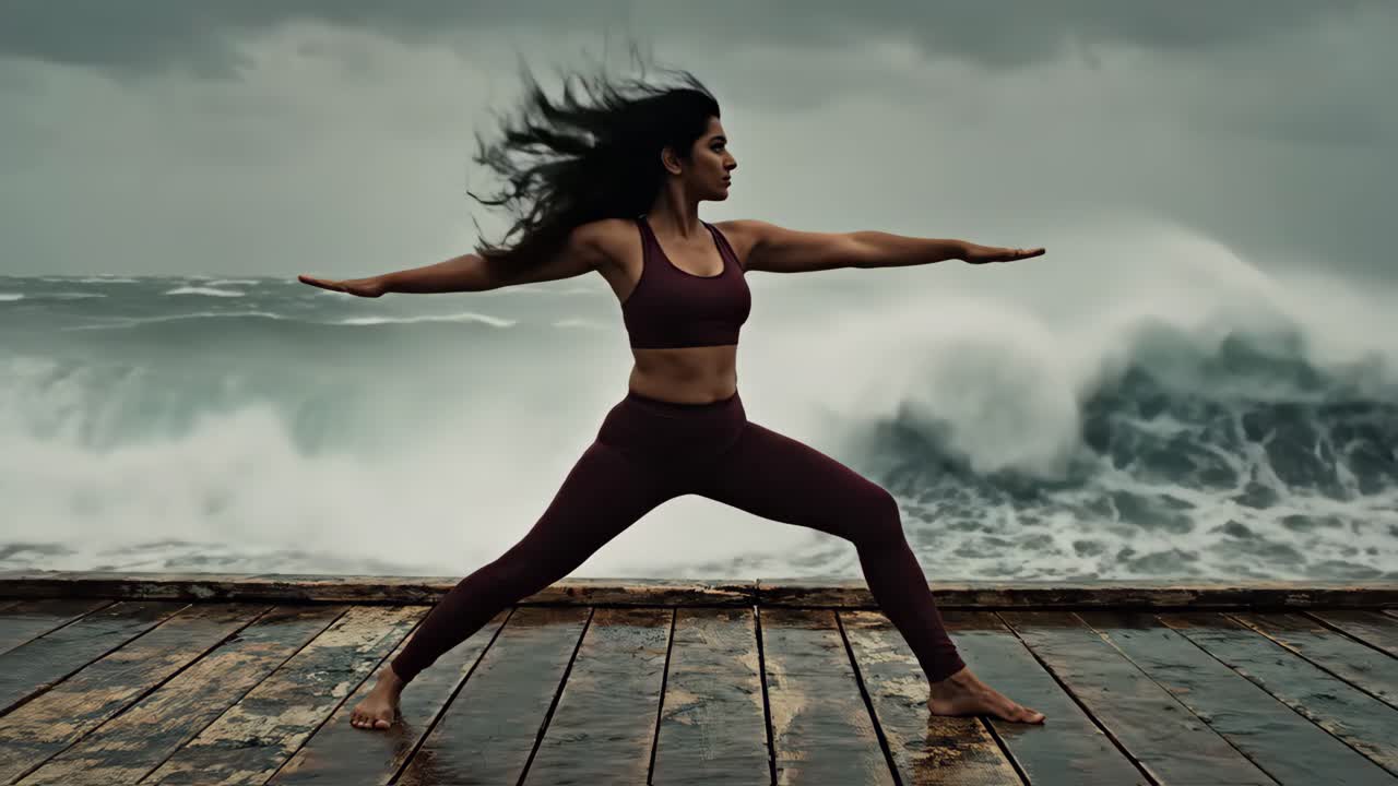 Woman practicing yoga on a beach