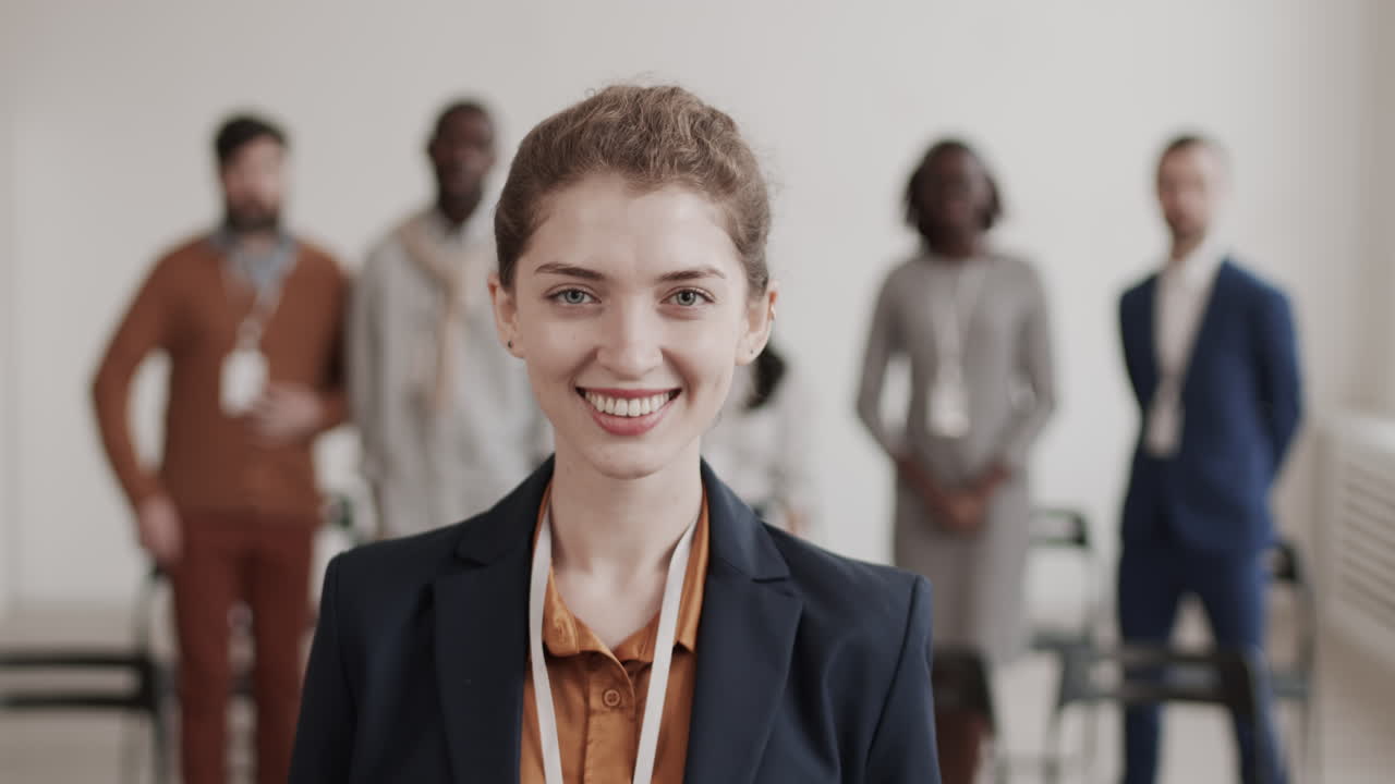 Caucasian Businesswoman Turning Around Posing