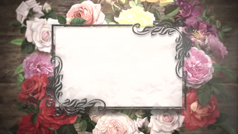 closeup vintage frame with flowers motion with wedding background 17