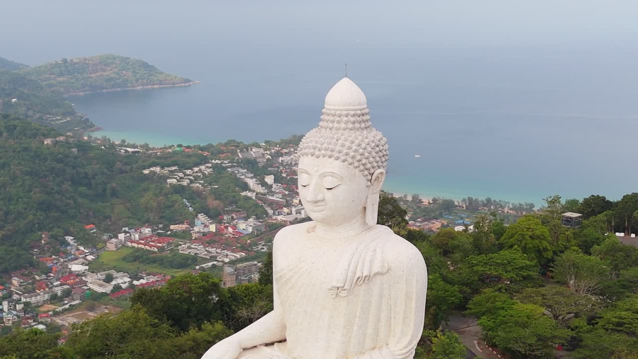 Aerial view of the iconic Big Buddha in Phuket, Thailand. Captured by drone