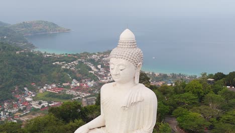 aerial view of the iconic big buddha in phuket, thailand. captured by drone