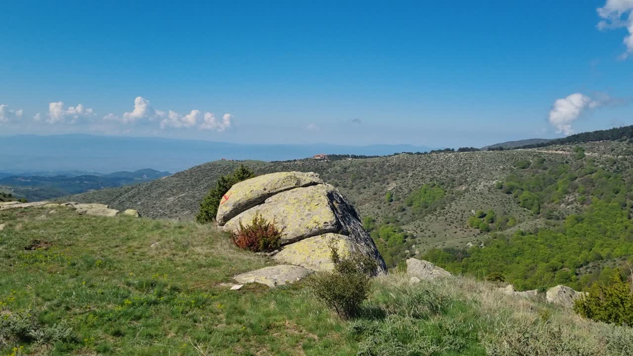 Panoramic shot of the mountains in Northern Greece on a sunny spring day, Lailias, Serres
