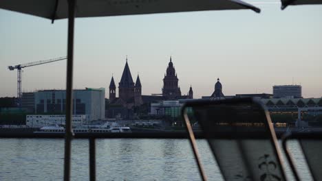 skyline of mainz with mainz cathedral and river rhine