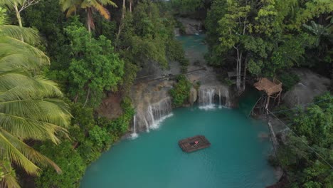 Aerial-View-of-Majestic-Cambugahay-Falls-,-Lazi,-Siquijor-Island,-Philippines