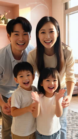 happy asian family portrait at home
