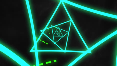 digital animation of neon green triangular tunnel with copy space on black background