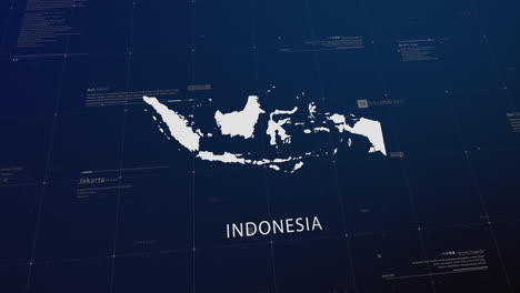 indonesia country map comes to life with cinematic panning, unveiling key details, the capital, and slogan, providing an engaging background for corporate and commercial use
