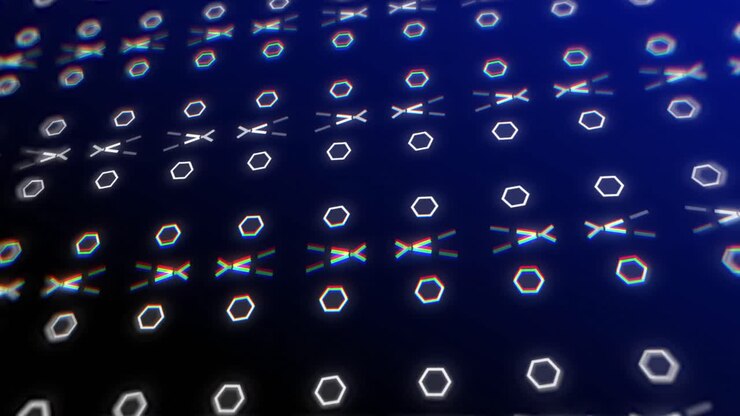 Animation of geometrical shapes moving on navy background