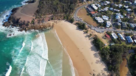 Emerald-Beach-And-Headland-In-New-South-Wales,-Australia---aerial-shot