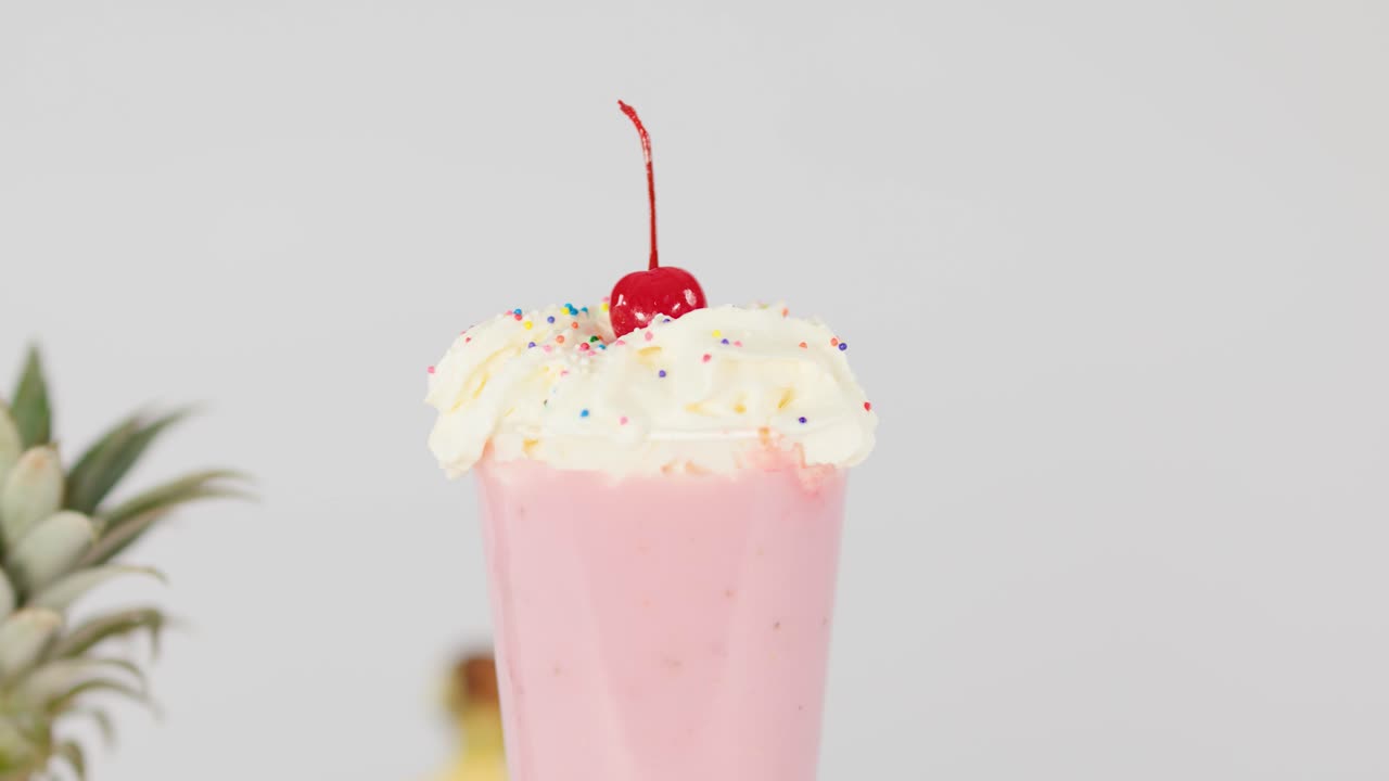 Pink Milkshake with Cherry and Sprinkles