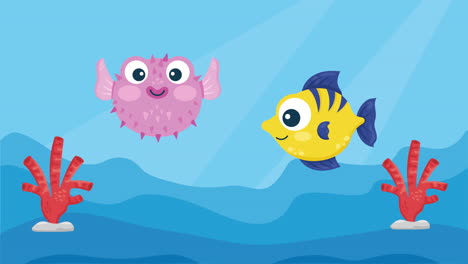 lilac blowfish swiming sealife animation