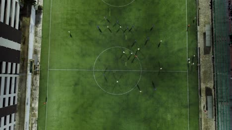 aerial view of a friendly soccer game