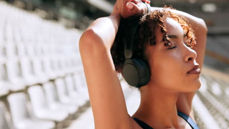 woman listening to music outdoors