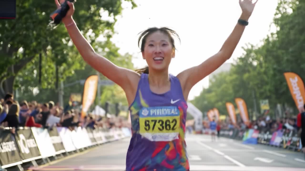 A Triumph of Spirit and Perseverance: Celebrating Victory at the Finish Line in a Race, Capturing the Joy and Accomplishment of a Dedicated Athlete