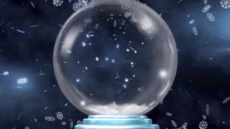 animación del globo de nieve de navidad con nieve cayendo sobre un fondo azul.
