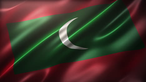 the flag of maldives, high-angle, perspective view, cinematic look and feel, dynamic flowing, realistic cg animation, seamless loop-able, glossy, slow-motion wavering, elegant silky texture waving