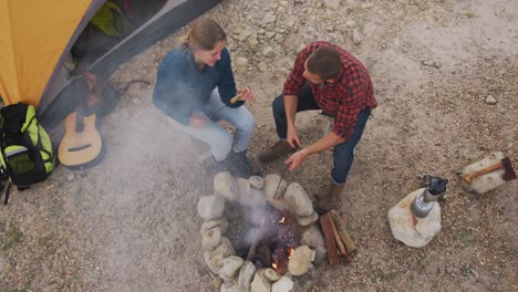 Caucasian-couple-camping-in-nature