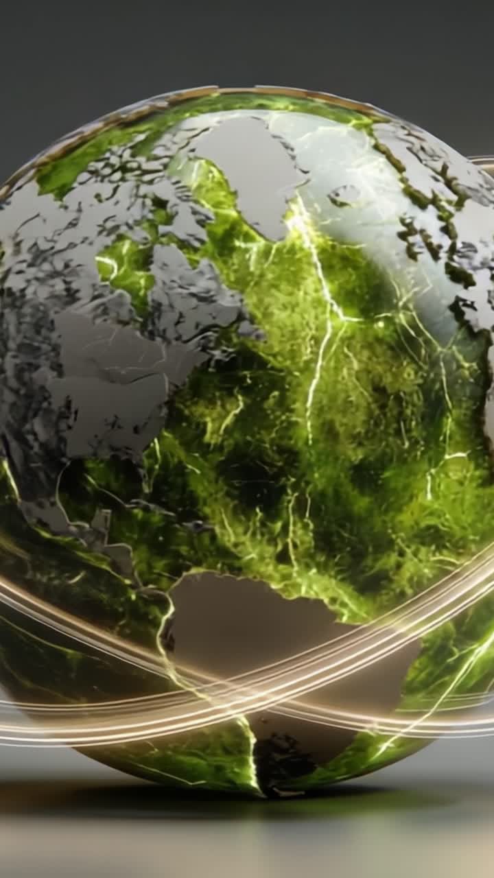Un'immagine suggestiva di una Terra stilizzata avvolta da una luce ipnotizzante, che enfatizza la bellezza della natura e l'importanza della consapevolezza e della conservazione ambientale.