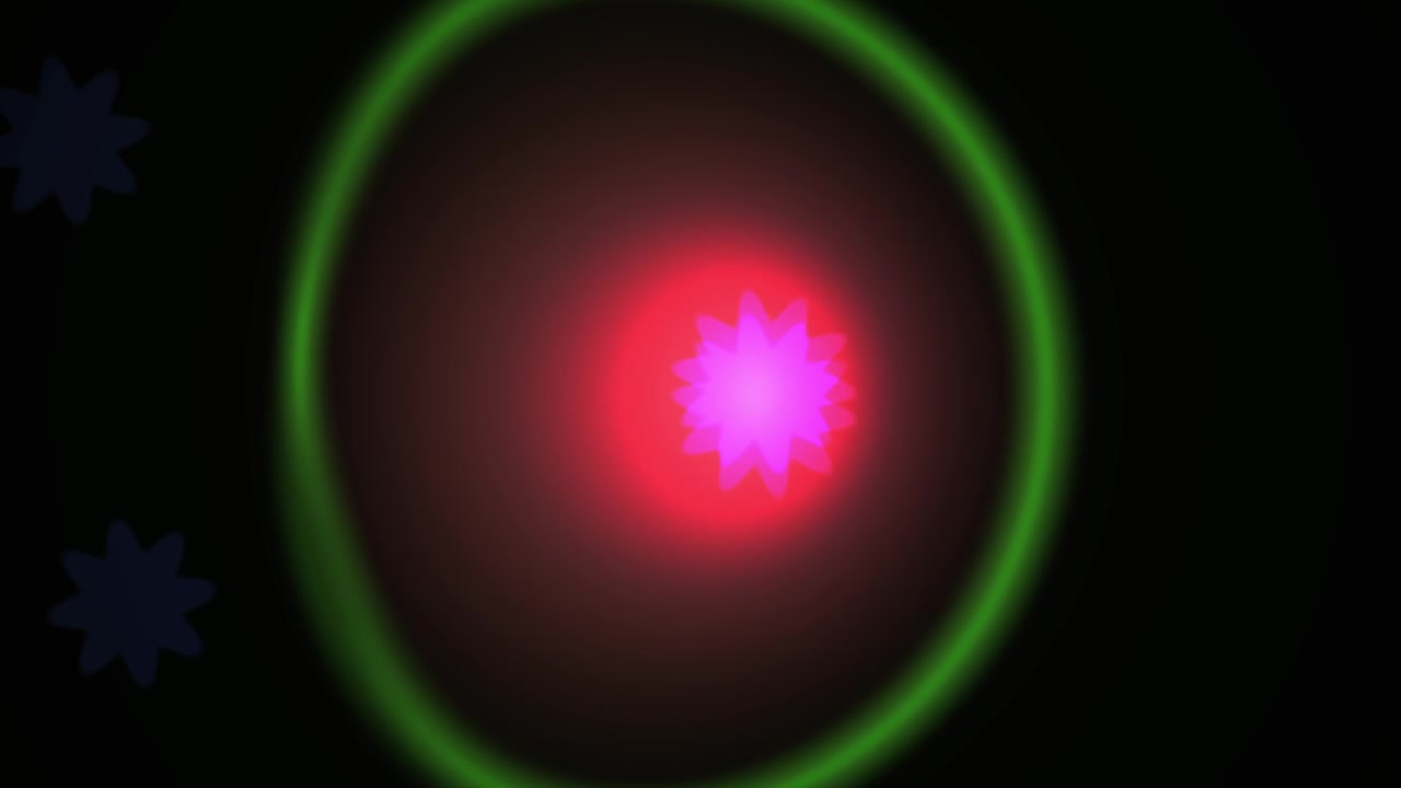 Abstract Animation of Glowing Green Ring and Pulsing Pink Star Shapes