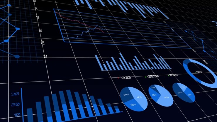 Animation of digital data interface over dark background