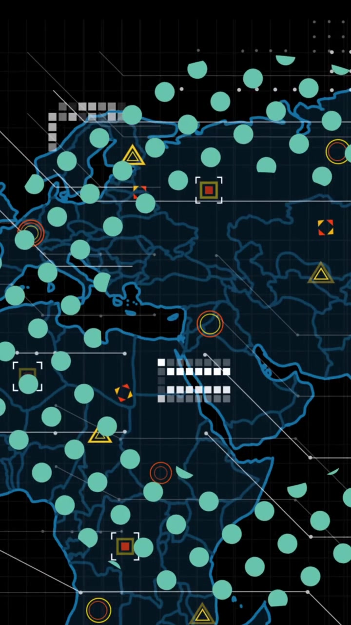 Animation shows a tech brain scan and kaleidoscopic visuals for global finance.