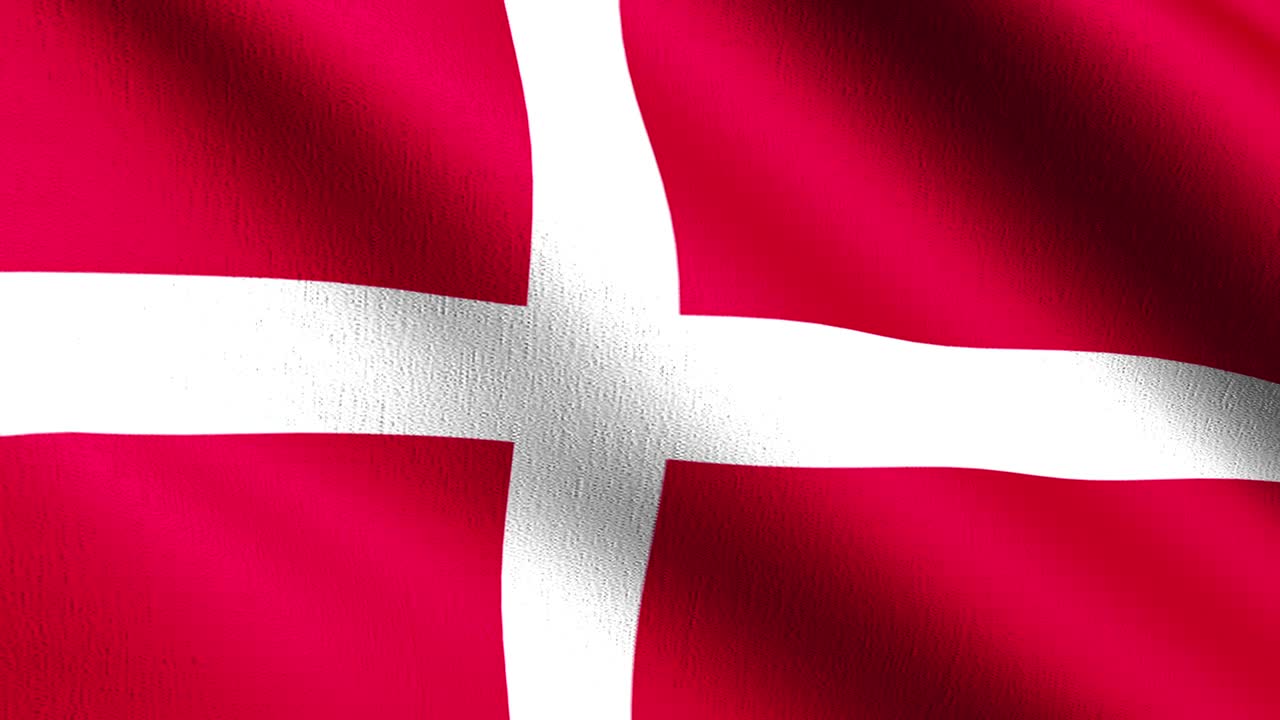 Seamless Loop 4K VDO. Denmark national flag blowing in the wind isolated. Official patriotic abstract design. 3D rendering illustration of waving sign symbol.