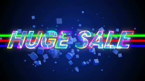 Huge-sale-in-multi-coloured-electrified-letters-with-blue-cubes-on-black-background