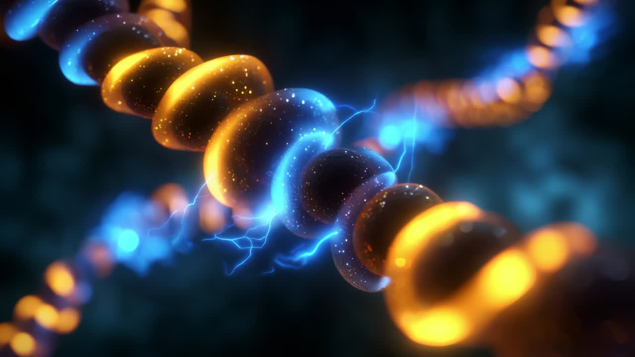 An Intricate Close-Up of Bioluminescent Helices Intertwined in a Cosmic Environment, Highlighting the Dynamic Interactions of Energy and Light in a Microscopic World