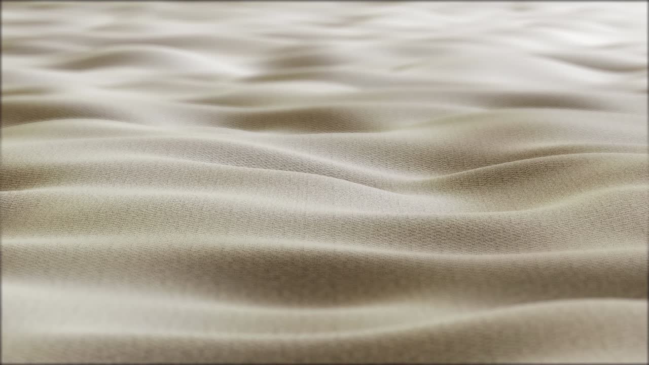 Close up. Slow motion. Looped 3d animation of dynamic cloth. Wavy silk cloth fluttering in the wind. Knitted texture fabric. Beige fabric stock footage. 4K Ultra HD video.