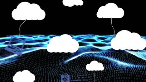 animation of media icons over binary coding