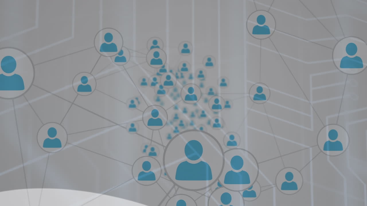 animación de redes de conexiones con iconos sobre fondo blanco