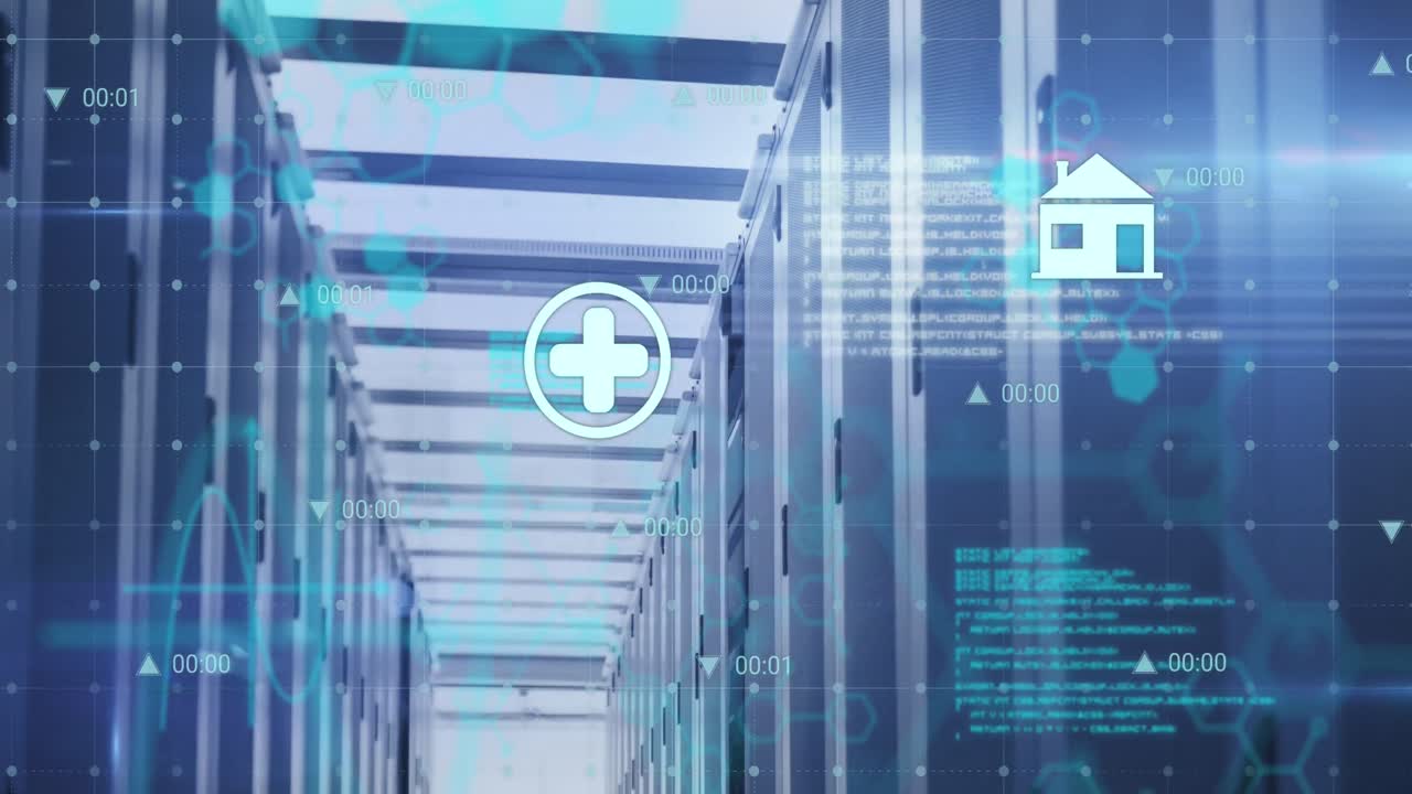 animación del procesamiento de datos a través de servidores informáticos