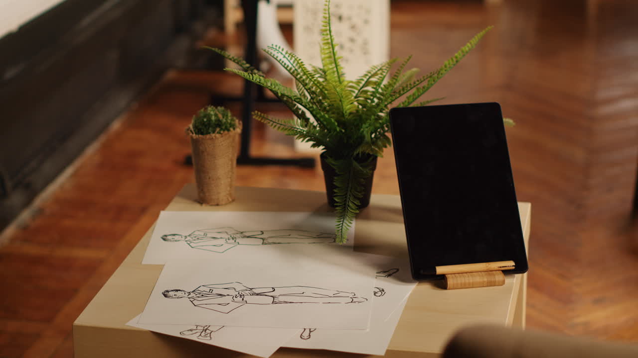 Atelier with sketches and tools