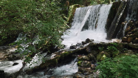 an amazing beautiful waterfall view of the river streaming on the rocks in the forest