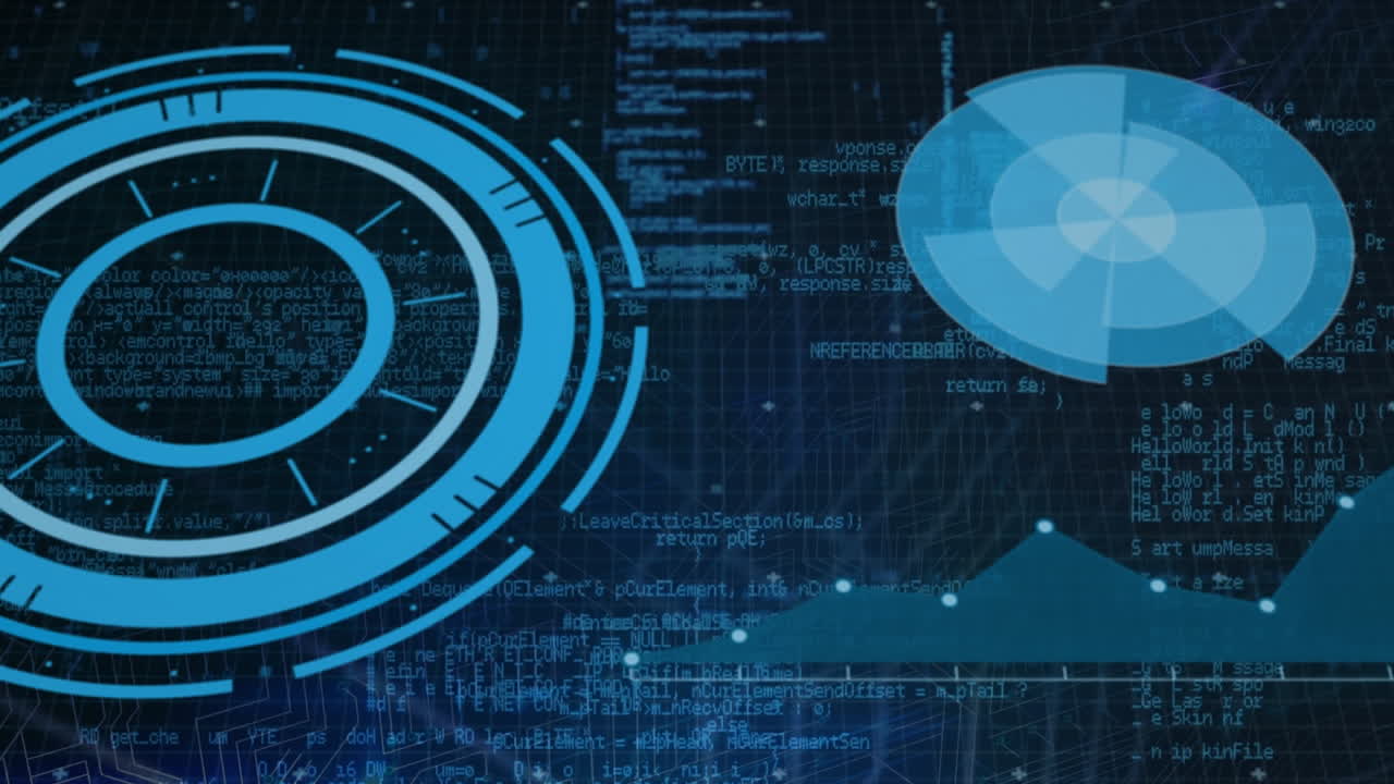 Animation of data processing over black background