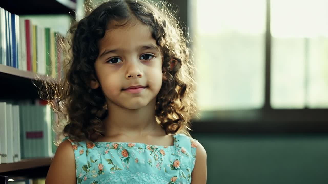 una joven con el cabello rizado sonríe a la cámara.