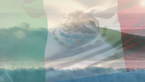 animation of flag of mexico blowing over wave in sea