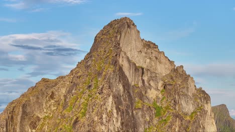 segla mountain peak in senja, norway - aerial drone shot