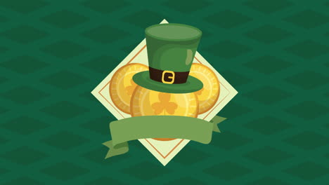 st patricks day animated card with elf hat and coins