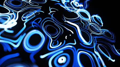 abstract 3d looped background with lines form swirling pattern like curle noise with light streaks. flow of particles forms curled lines like blue glow trails. beautiful swirls of lines as abstract bg