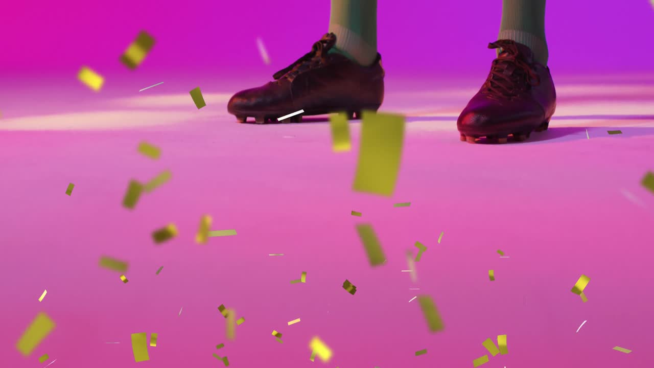 축구 선수 의 신발 이 콘페티 위 에 그려진 애니메이션