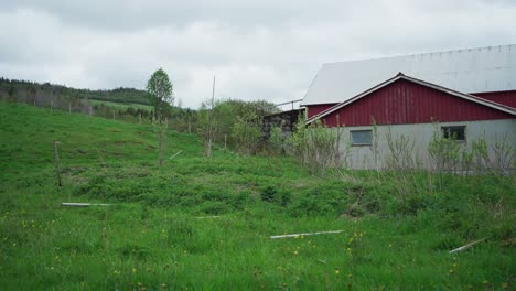 Man-Is-Working-On-The-Countryside-Removing-Fence-Post-In-Green-Fields