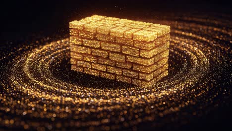 a glimmering gold brick surrounded by enchanting sparkles, capturing the essence of luxury and elegance in a mesmerizing swirl of radiant light