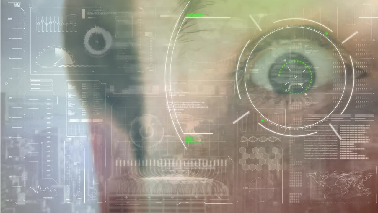 Animation of scope scanning and data processing over man's eye