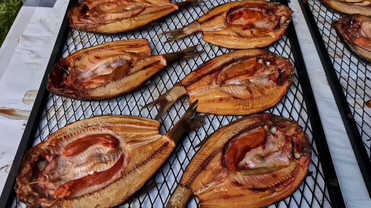 Smoked Vimba on Grill - Traditional Outdoor Cooking at a Street Food Market
