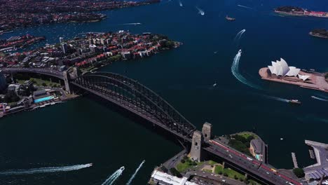 sydney - up high over the harbour bridge with view at the opera house