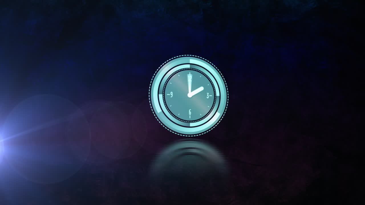 Animation of clock moving and light trails on black background