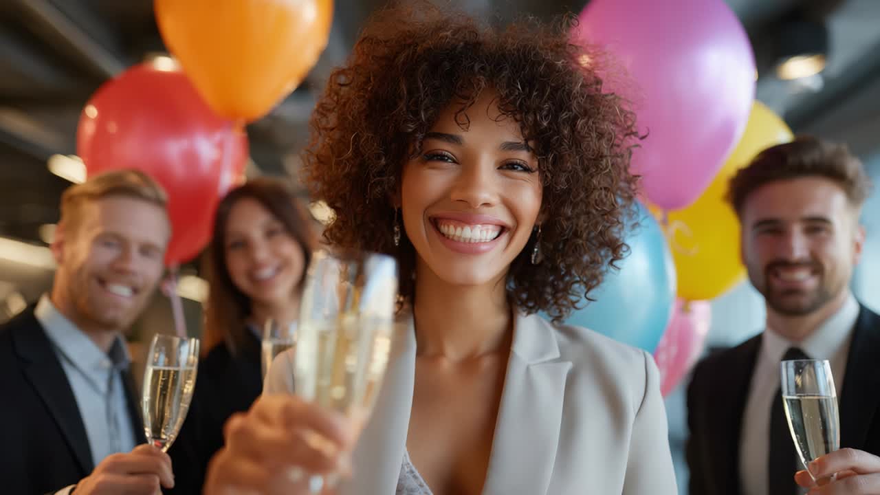 Celebrating Success with Champagne and Balloons