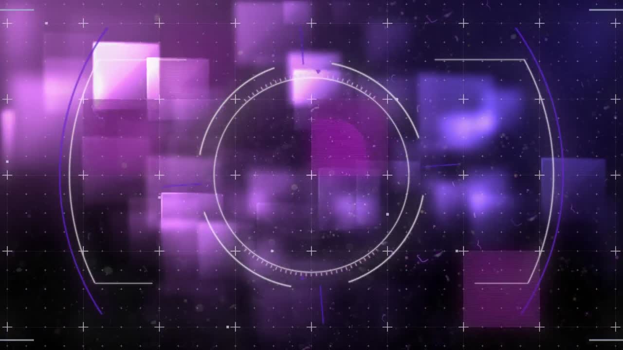 Animation of scope scanning and markers moving over purple squares in background