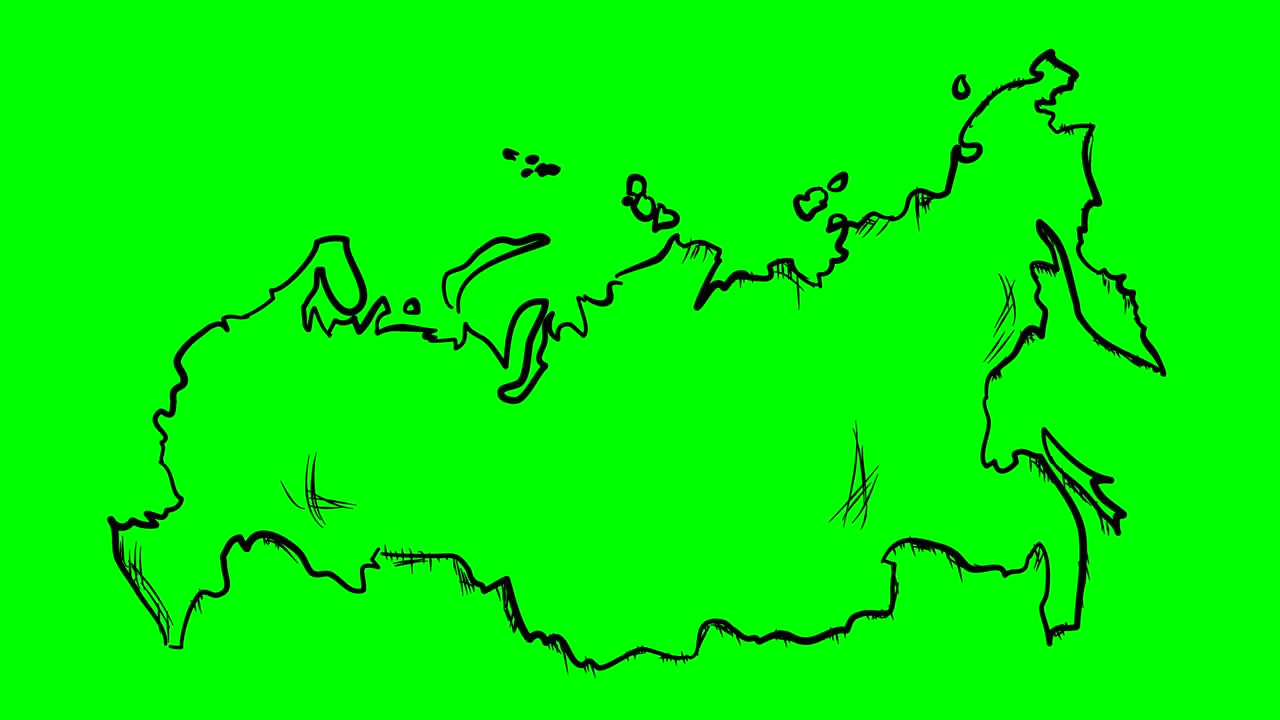 러시아는 녹색 화면에 윤 지도를 그리고 고립 된 화이트 보드를 사용합니다.